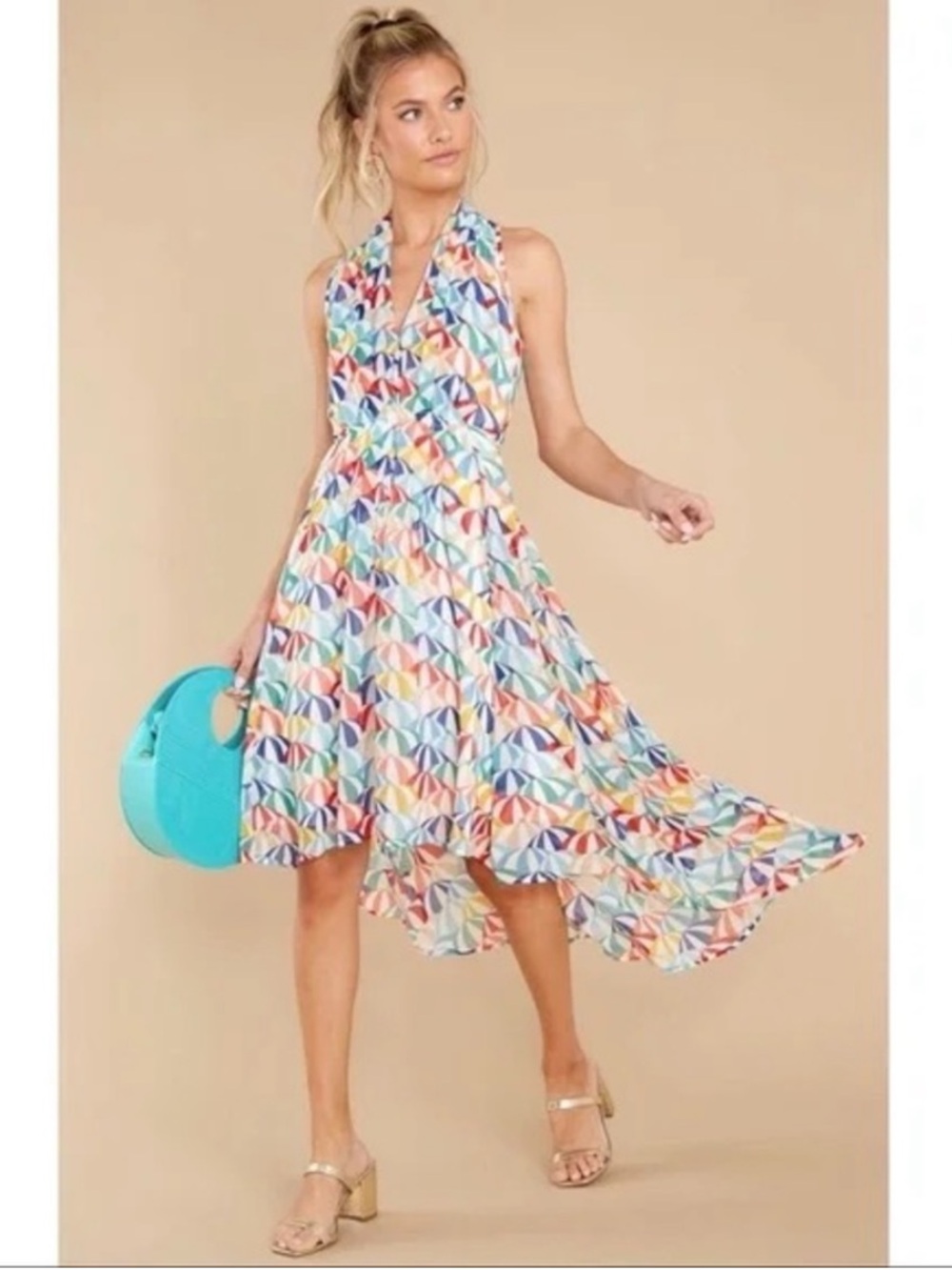 Molly Bracken Red and Blue High Low Sundress for Cocktail Parties